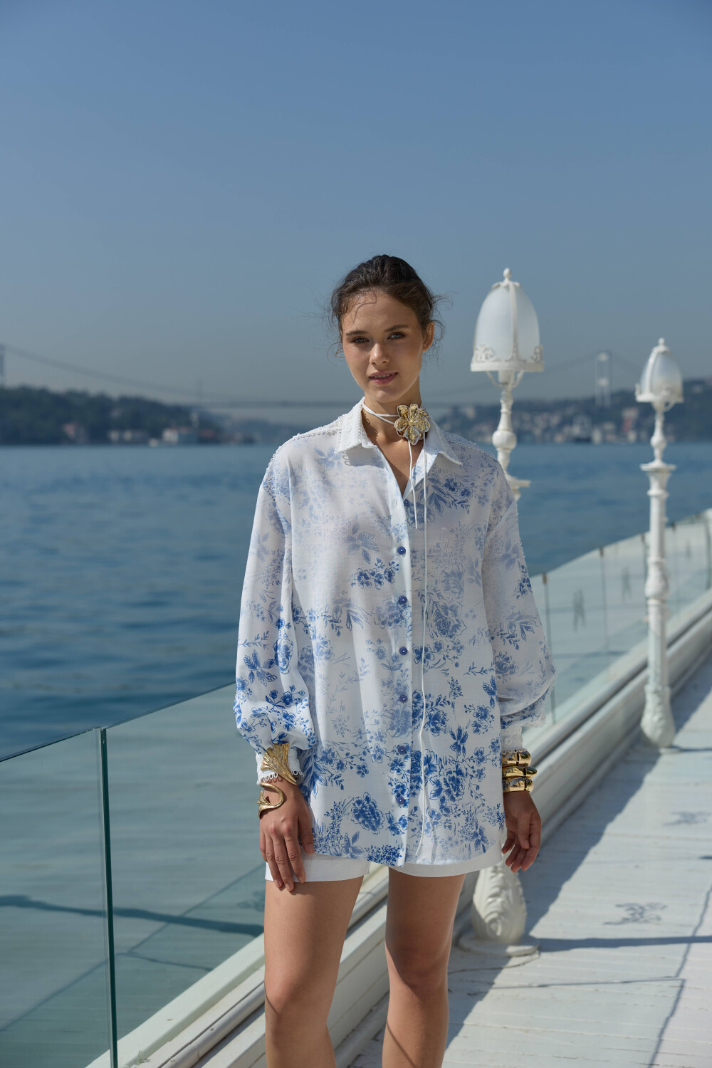 DEGRADE DESENLİ KETEN TUNİK MAVİ - 5