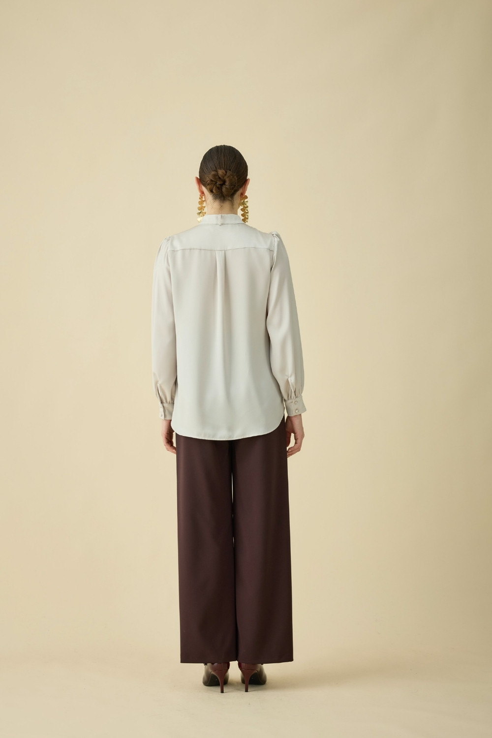 FULARLI SATEN BLUZ BEJ - 4