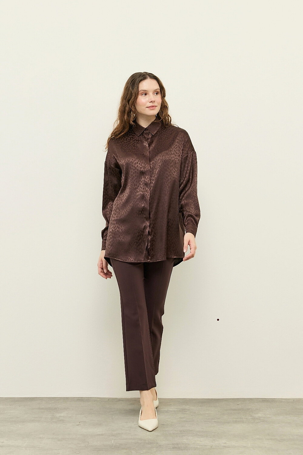 JAKAR İPEK SATEN BLUZ KAHVE - 3