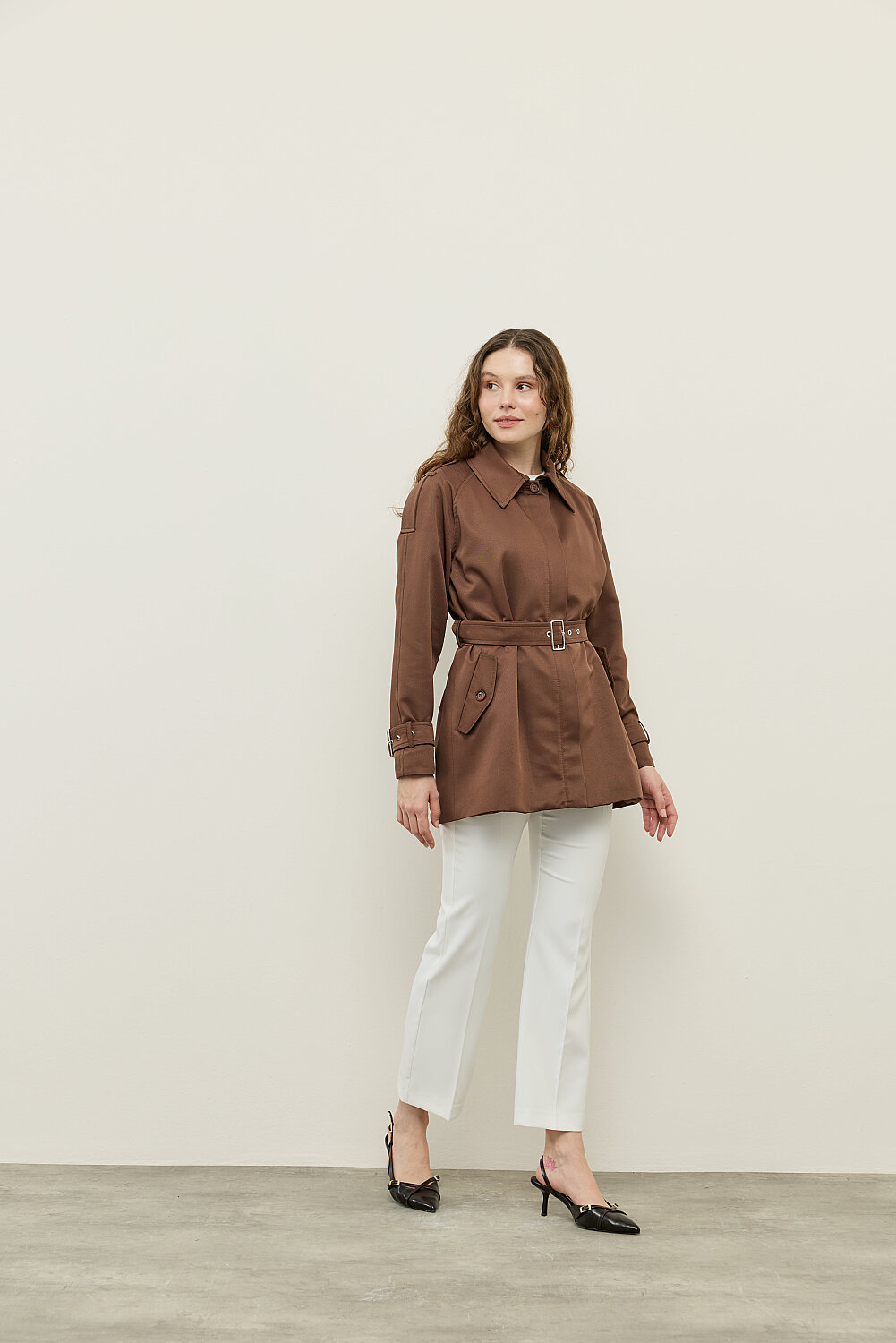 KISA TRENÇKOT KAHVE - 5