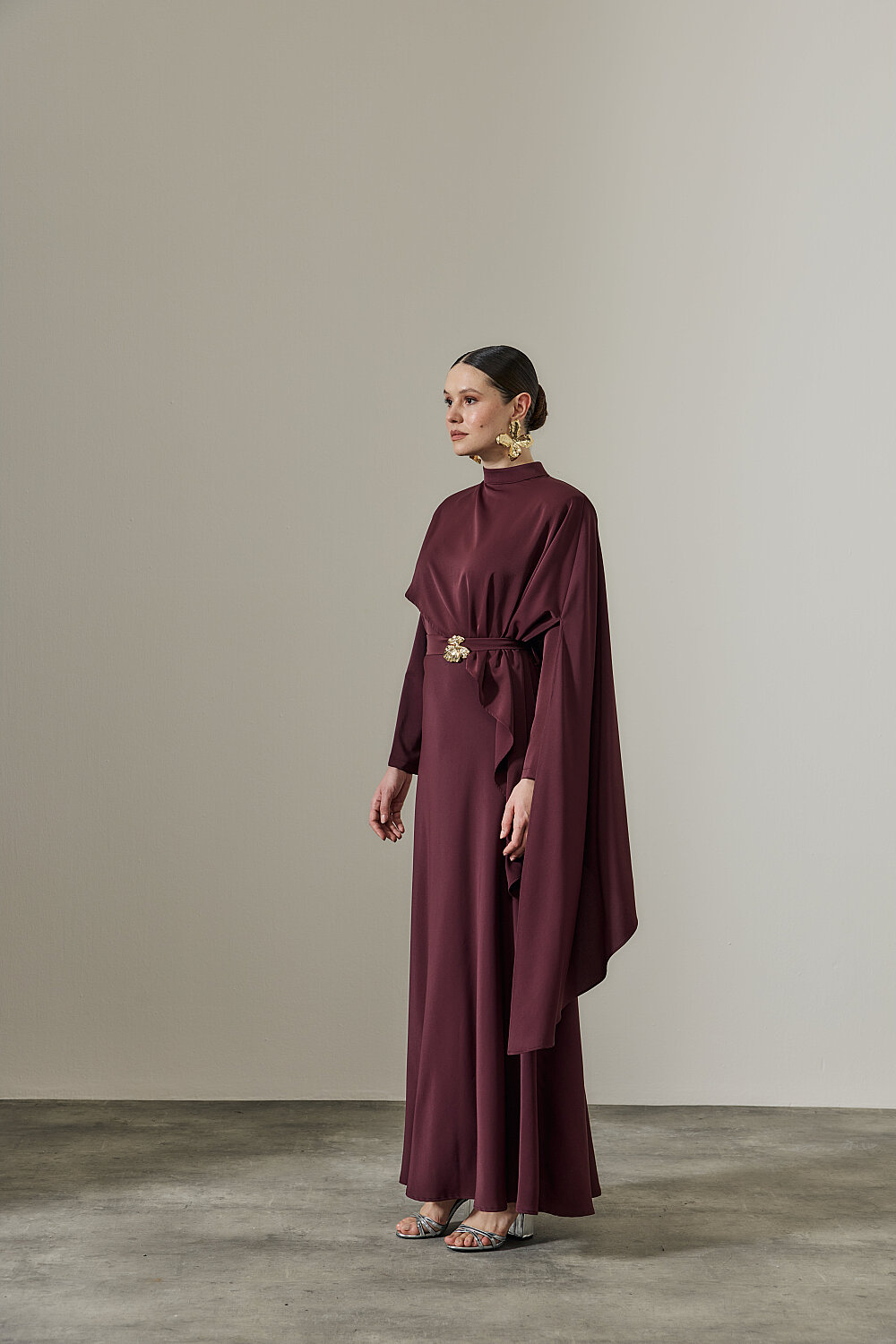 PELERİN DETAYLI ABİYE ELBİSE BORDO - 2