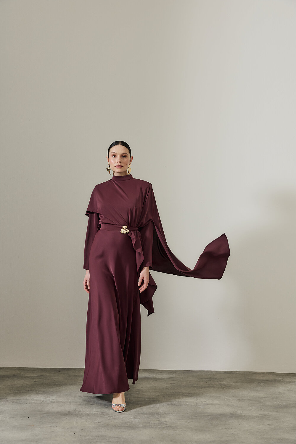 PELERİN DETAYLI ABİYE ELBİSE BORDO - 3