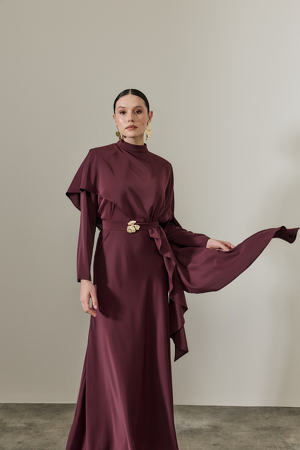 PELERİN DETAYLI ABİYE ELBİSE BORDO - 4