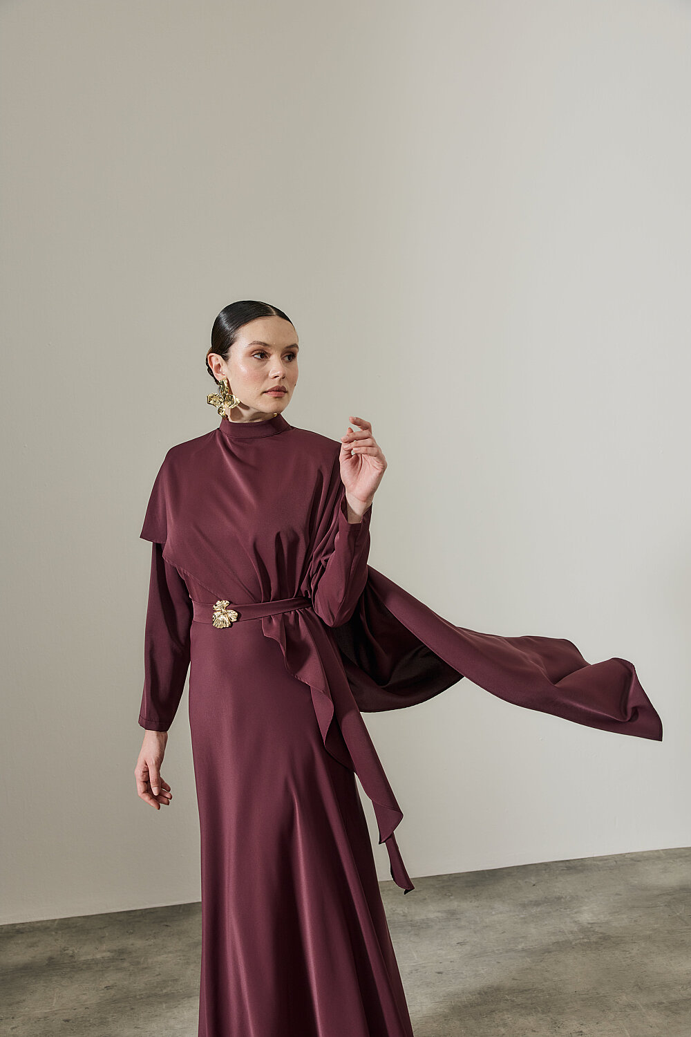 PELERİN DETAYLI ABİYE ELBİSE BORDO - 5