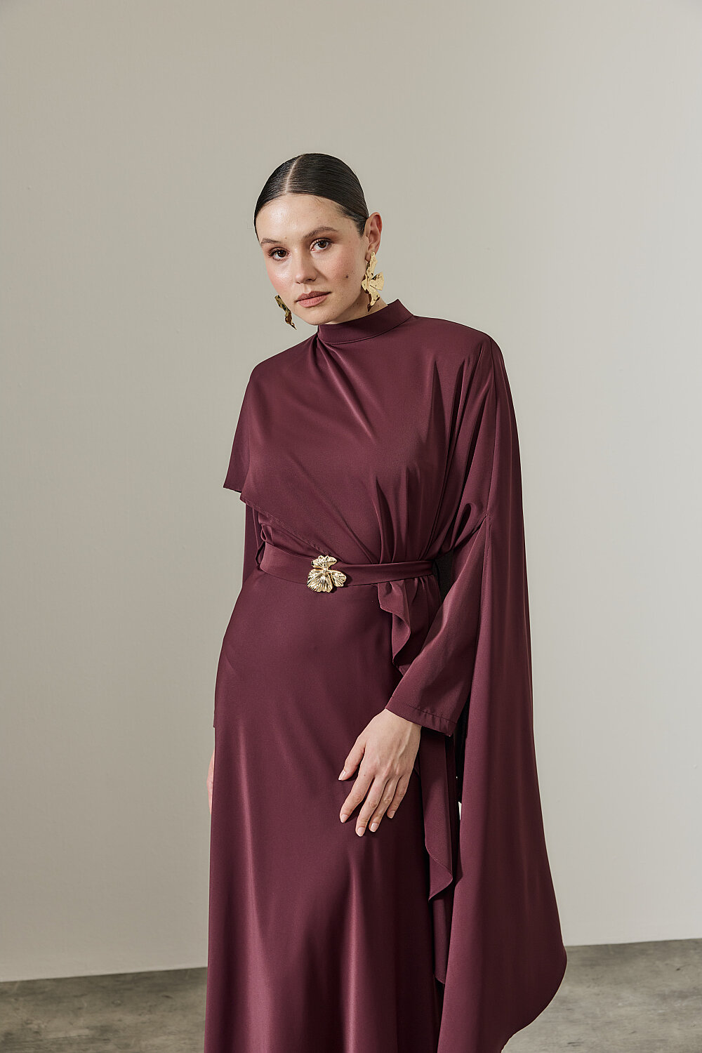 PELERİN DETAYLI ABİYE ELBİSE BORDO - 6