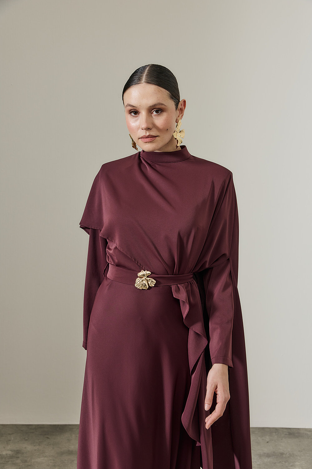 PELERİN DETAYLI ABİYE ELBİSE BORDO - 8