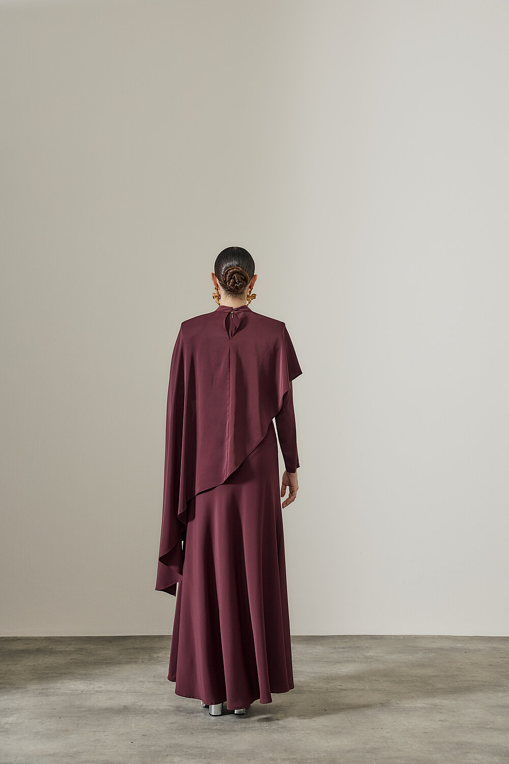 PELERİN DETAYLI ABİYE ELBİSE BORDO - 9