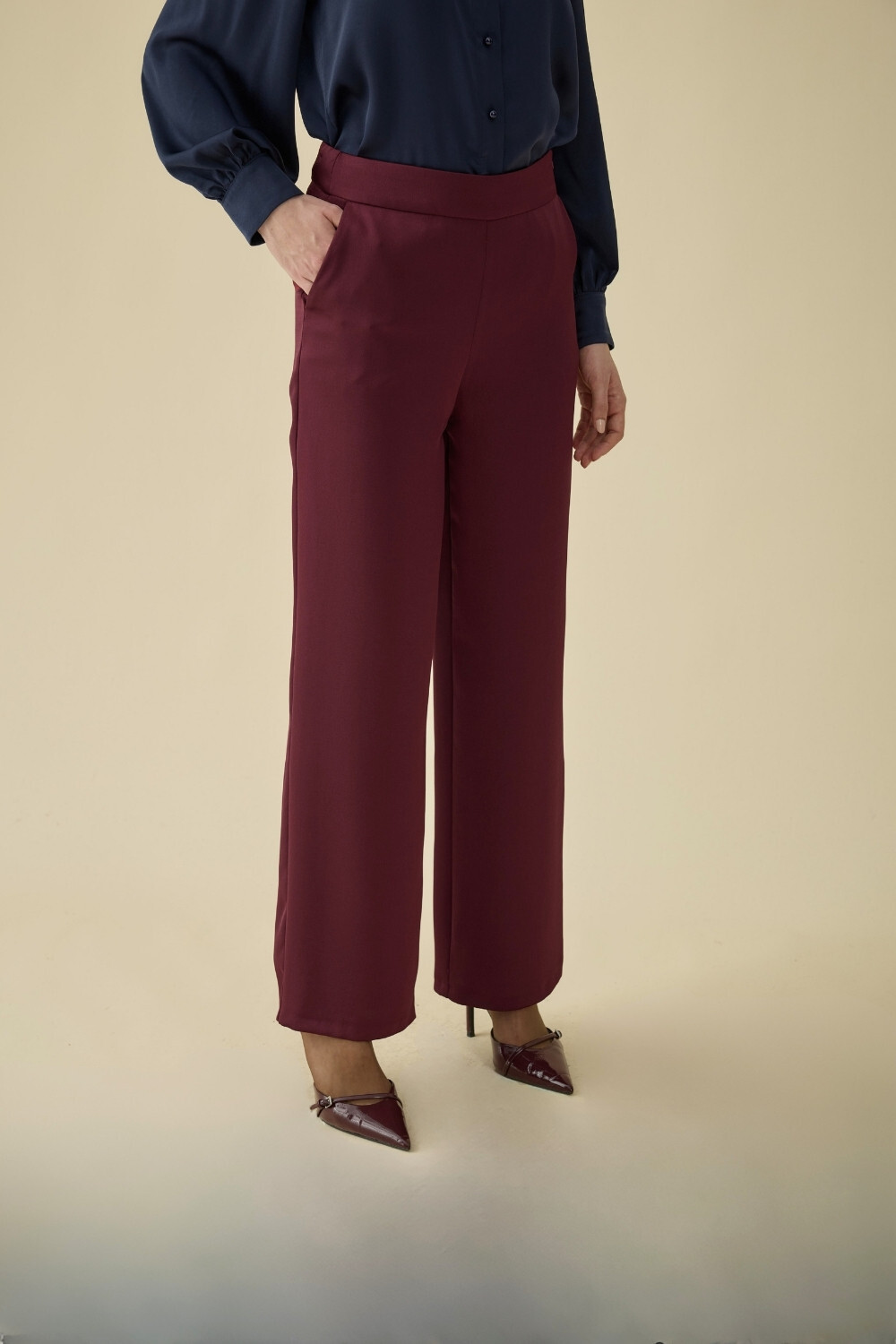 SATEN PANTOLON BORDO - Nur Kalay